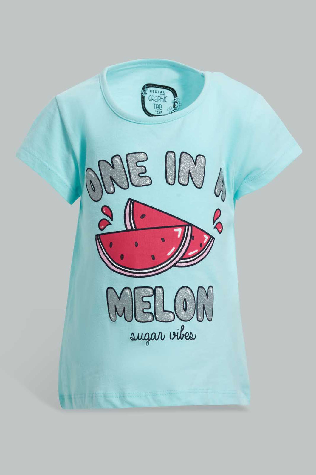Redtag-Mint-Watermelon-Placement--Print-T-Shirt-Graphic-T-Shirts-Infant-Girls-3 to 24 Months