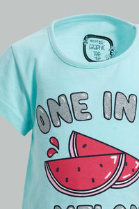 Redtag-Mint-Watermelon-Placement--Print-T-Shirt-Graphic-T-Shirts-Infant-Girls-3 to 24 Months