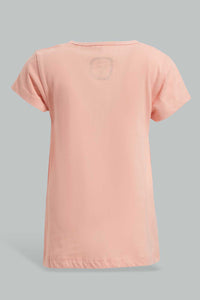 Redtag-Coral-Surf-Board-Placement-Print-T-Shirt-Graphic-T-Shirts-Infant-Girls-3 to 24 Months