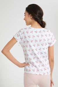 Redtag-White-Floral-Jacquard-Top-All-Over-Prints-Senior-Girls-9 to 14 Years