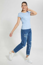 Load image into Gallery viewer, Redtag-Blue/Yellow-Floral-Jacquard-Top-Graphic-T-Shirts-Senior-Girls-9 to 14 Years
