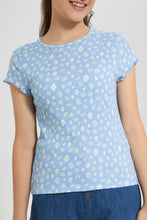 Load image into Gallery viewer, Redtag-Blue/Yellow-Floral-Jacquard-Top-Graphic-T-Shirts-Senior-Girls-9 to 14 Years
