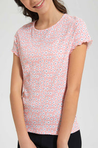 Redtag-Pink-Ditsy-Jacquard-Top-All-Over-Prints-Senior-Girls-9 to 14 Years