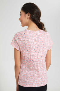 Redtag-Pink-Ditsy-Jacquard-Top-All-Over-Prints-Senior-Girls-9 to 14 Years