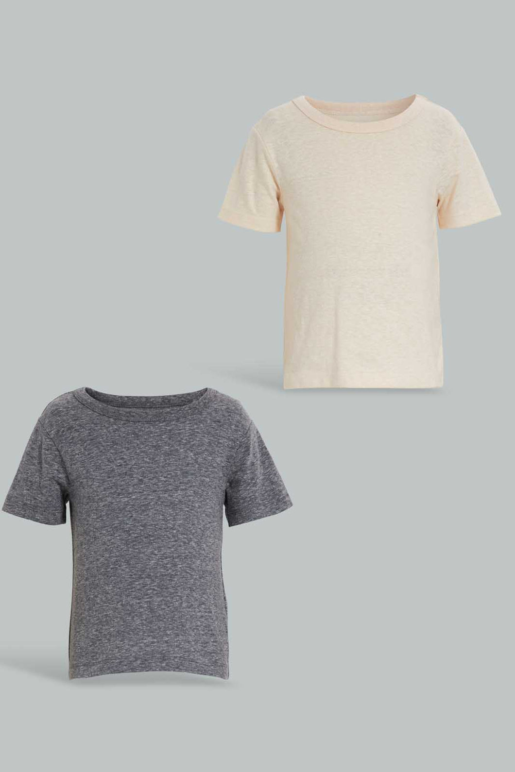 Redtag-Navy-And-Ecru-Snow-Yarn-T-Shirt-(2-Pack)-Plain-Infant-Boys-3 to 24 Months