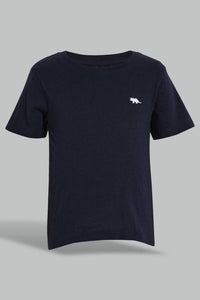 Redtag-Navy-And-White-Slub-T-Shirt-(2-Pack)-Plain-Infant-Boys-3 to 24 Months