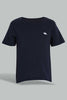 Redtag-Navy-And-White-Slub-T-Shirt-(2-Pack)-Plain-Infant-Boys-3 to 24 Months