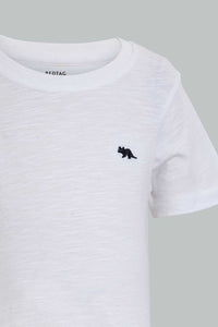 Redtag-Navy-And-White-Slub-T-Shirt-(2-Pack)-Plain-Infant-Boys-3 to 24 Months