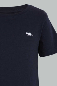 Redtag-Navy-And-White-Slub-T-Shirt-(2-Pack)-Plain-Infant-Boys-3 to 24 Months