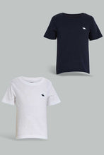 Load image into Gallery viewer, Redtag-Navy-And-White-Slub-T-Shirt-(2-Pack)-Plain-Infant-Boys-3 to 24 Months

