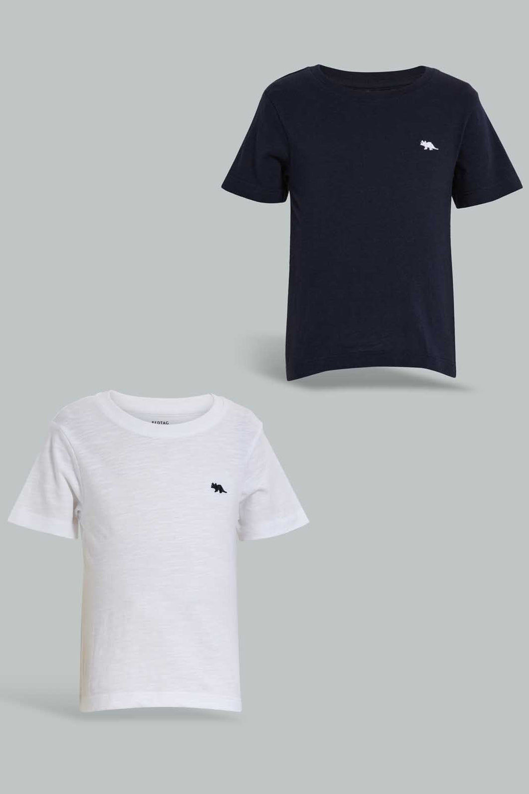 Redtag-Navy-And-White-Slub-T-Shirt-(2-Pack)-Plain-Infant-Boys-3 to 24 Months