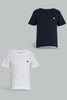 Redtag-Navy-And-White-Slub-T-Shirt-(2-Pack)-Plain-Infant-Boys-3 to 24 Months