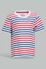 Redtag-White-Red-Striped-Short-Slv-T-Shirt-Striped-Infant-Boys-3 to 24 Months