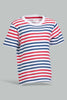 Redtag-White-Red-Striped-Short-Slv-T-Shirt-Striped-Infant-Boys-3 to 24 Months