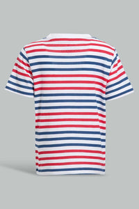 Redtag-White-Red-Striped-Short-Slv-T-Shirt-Striped-Infant-Boys-3 to 24 Months