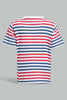 Redtag-White-Red-Striped-Short-Slv-T-Shirt-Striped-Infant-Boys-3 to 24 Months