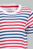 Redtag-White-Red-Striped-Short-Slv-T-Shirt-Striped-Infant-Boys-3 to 24 Months