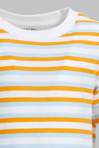 Redtag-Red-Navy-Aqua-Striped-Ss-T-Shirt-Striped-Infant-Boys-3 to 24 Months