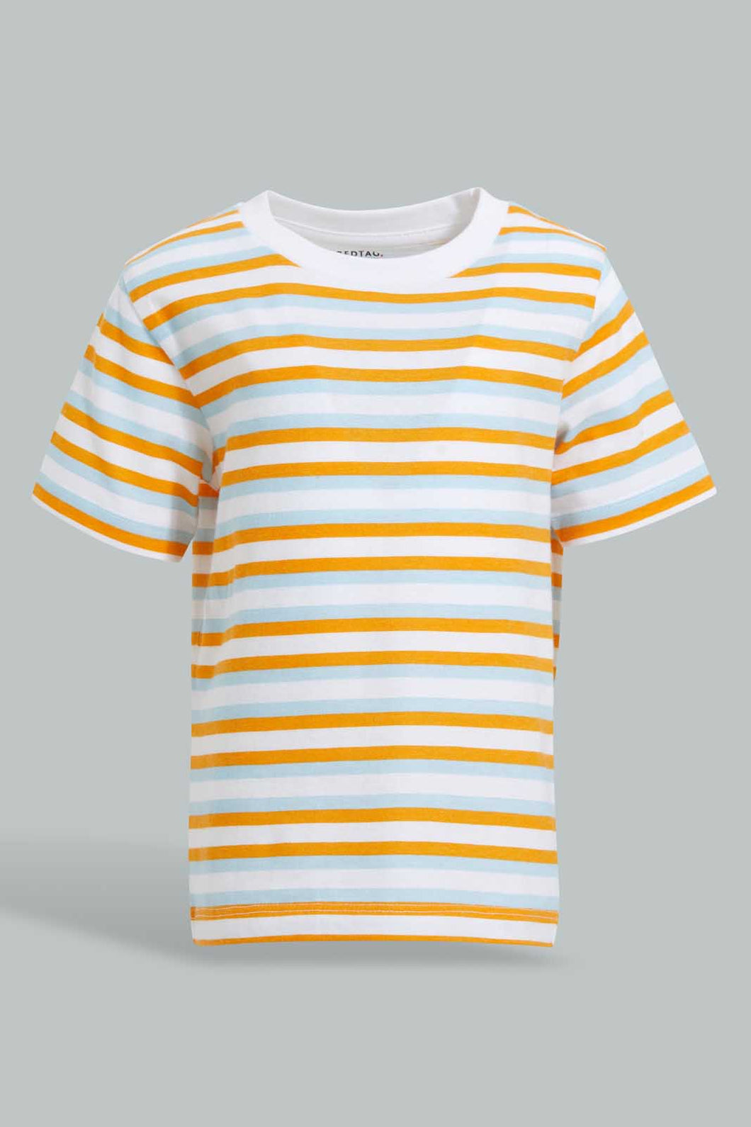 Redtag-Red-Navy-Aqua-Striped-Ss-T-Shirt-Striped-Infant-Boys-3 to 24 Months