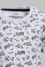 تنزيل الصورة على معرض الصور، Redtag-Grey-Shark-Printed-Ss-T-Shirt-All-Over-Prints-Infant-Boys-3 to 24 Months
