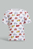 Redtag-White-Car-Printed-Ss-T-Shirt-All-Over-Prints-Infant-Boys-3 to 24 Months