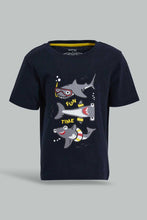 Load image into Gallery viewer, Redtag-Navy-Shark-Ss-T-Shirt-Graphic-Prints-Infant-Boys-3 to 24 Months
