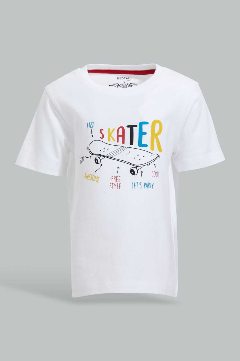 Redtag-White-Skar-Ss-T-Shirt-Graphic-Prints-Infant-Boys-3 to 24 Months