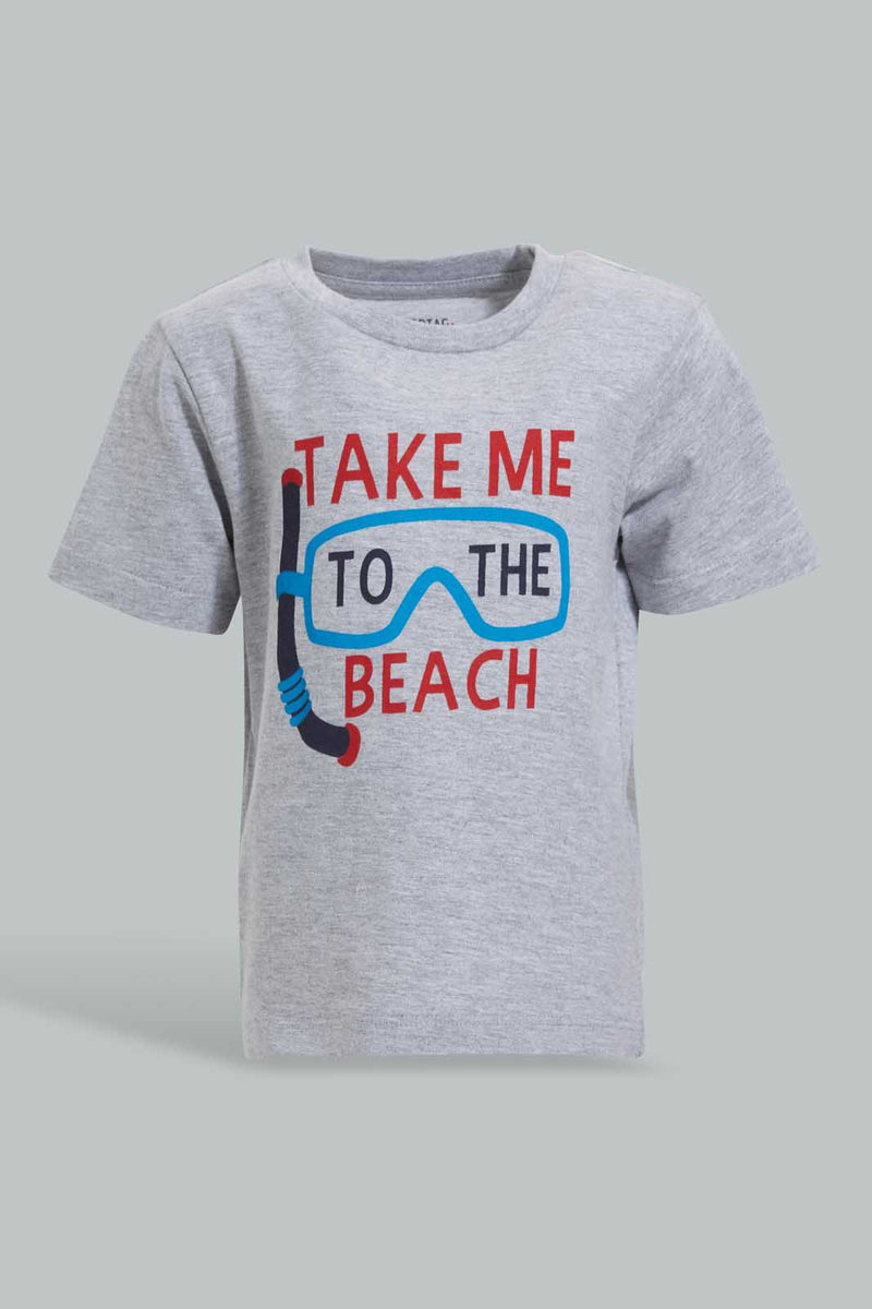 Redtag-Grey-Beach-Ss-T-Shirt-Graphic-Prints-Infant-Boys-3 to 24 Months