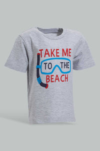 Redtag-Grey-Beach-Ss-T-Shirt-Graphic-Prints-Infant-Boys-3 to 24 Months