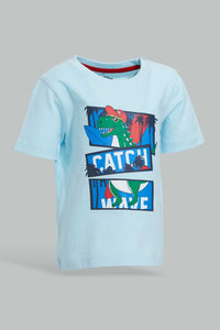 Redtag-Aqua-Dino-Ss-T-Shirt-Graphic-Prints-Infant-Boys-3 to 24 Months