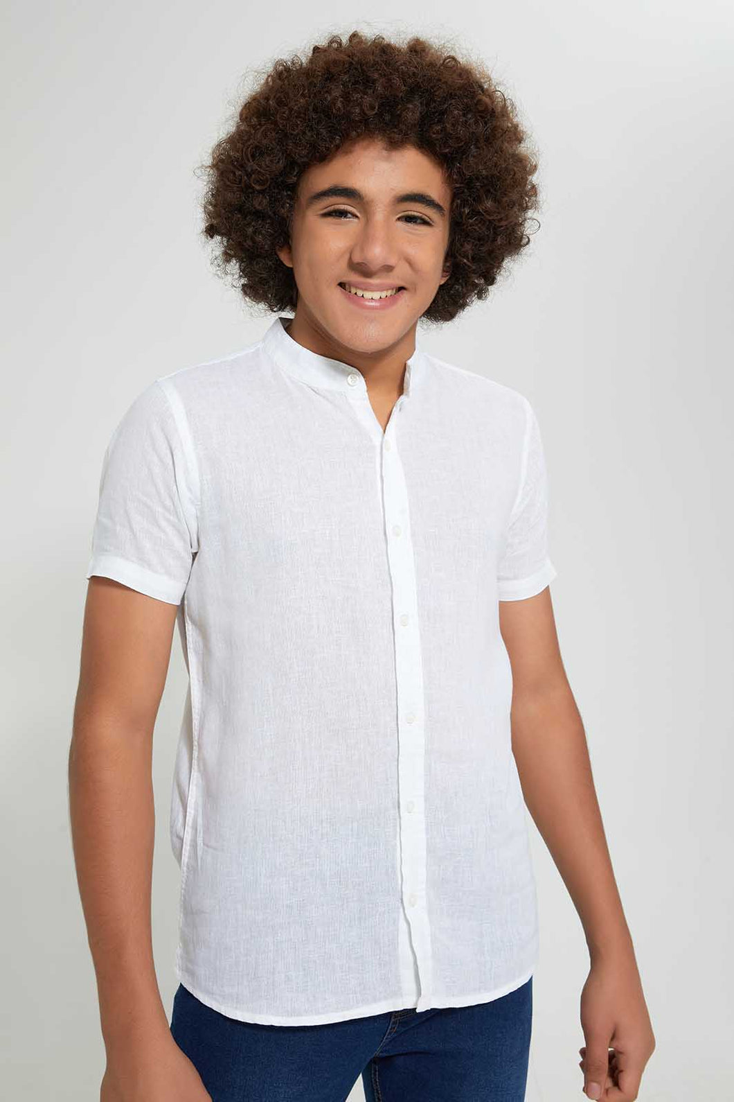 Redtag-White-Short-Sleeve-Shirt-Casual-Shirts-Senior-Boys-9 to 14 Years