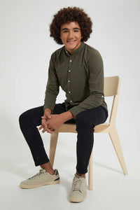 Redtag-Olive-Long-Sleeve-Shirt-Casual-Shirts-Senior-Boys-9 to 14 Years