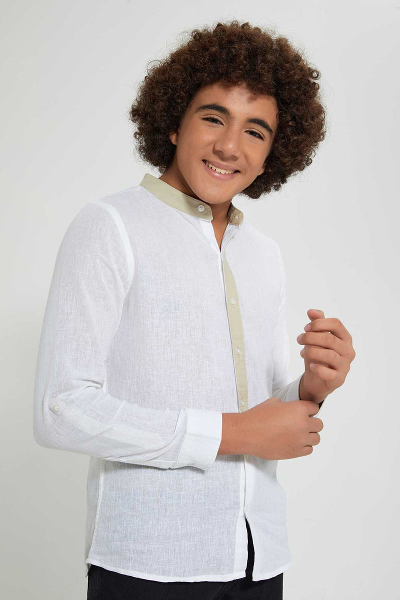 Redtag-White-Long-Sleeve-Shirt-Casual-Shirts-Senior-Boys-9 to 14 Years