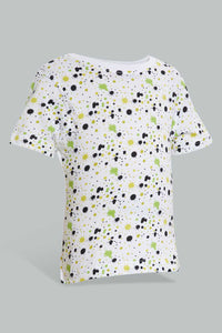 Redtag-White-Splatter-Tshirt-And-Black-Short-Basic-Casual-Set-Sets-Infant-Boys-3 to 24 Months