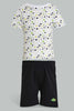 Redtag-White-Splatter-Tshirt-And-Black-Short-Basic-Casual-Set-Sets-Infant-Boys-3 to 24 Months