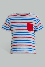 تنزيل الصورة على معرض الصور، Redtag-Grey-And-Red-Tshirt-With-Royal-Short-Casual-Set-Sets-Infant-Boys-3 to 24 Months
