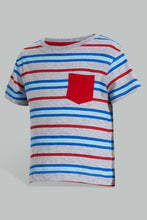 تنزيل الصورة على معرض الصور، Redtag-Grey-And-Red-Tshirt-With-Royal-Short-Casual-Set-Sets-Infant-Boys-3 to 24 Months
