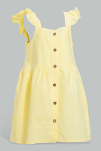 Redtag-Yellow-Front-Buttons-Frill-Sleeves-Dress-Dresses-Infant-Girls-3 to 24 Months