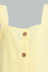 Redtag-Yellow-Front-Buttons-Frill-Sleeves-Dress-Dresses-Infant-Girls-3 to 24 Months