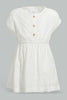 Redtag-Off-White-All-Over-Schiffli-Front-Buttons-Dress-Dresses-Infant-Girls-3 to 24 Months