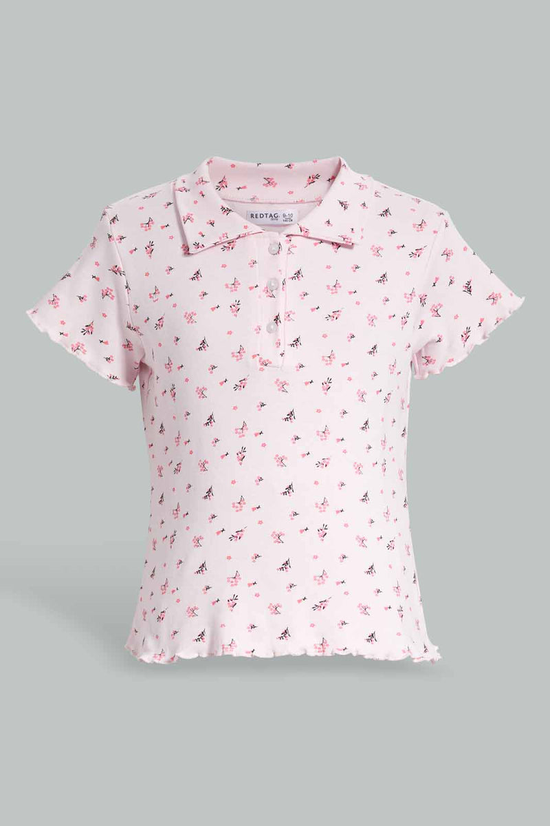 Redtag-White-Floral-Collared-Top-Category:T-Shirts,-Colour:Assorted,-Filter:Senior-Girls-(9-to-14-Yrs),-GSR-T-Shirts,-New-In,-New-In-GSR,-Non-Sale,-S22D,-Section:Kidswear,-TBL-Senior-Girls-