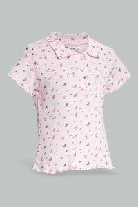 Redtag-White-Floral-Collared-Top-Category:T-Shirts,-Colour:Assorted,-Filter:Senior-Girls-(9-to-14-Yrs),-GSR-T-Shirts,-New-In,-New-In-GSR,-Non-Sale,-S22D,-Section:Kidswear,-TBL-Senior-Girls-