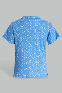 Redtag-Blue/White-Disty-Print-Collared-Top-Category:T-Shirts,-Colour:Assorted,-Filter:Senior-Girls-(9-to-14-Yrs),-GSR-T-Shirts,-New-In,-New-In-GSR,-Non-Sale,-S22D,-Section:Kidswear,-TBL-Senior-Girls-