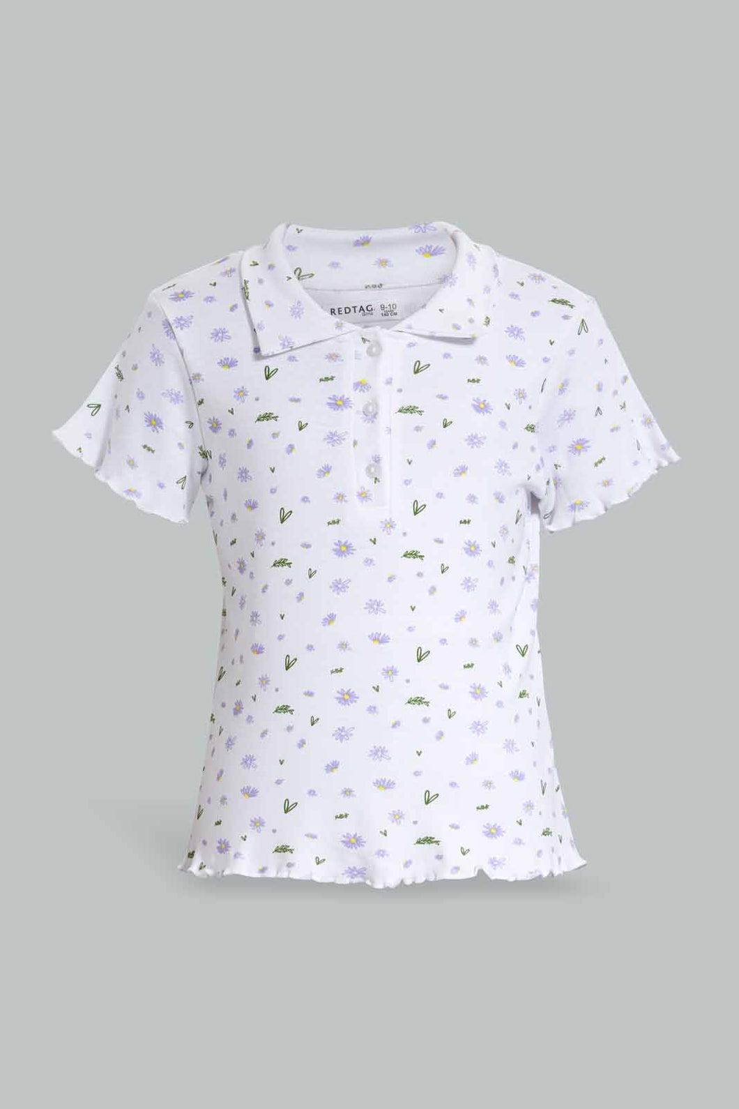 Redtag-Purple/Whitefloral-Print-Collared-Top-Category:T-Shirts,-Colour:Assorted,-Filter:Senior-Girls-(9-to-14-Yrs),-GSR-T-Shirts,-New-In,-New-In-GSR,-Non-Sale,-S22D,-Section:Kidswear,-TBL-Senior-Girls-