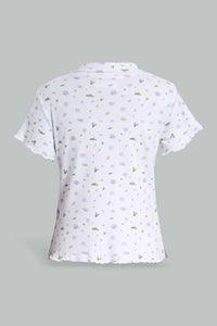 Redtag-Purple/Whitefloral-Print-Collared-Top-Category:T-Shirts,-Colour:Assorted,-Filter:Senior-Girls-(9-to-14-Yrs),-GSR-T-Shirts,-New-In,-New-In-GSR,-Non-Sale,-S22D,-Section:Kidswear,-TBL-Senior-Girls-