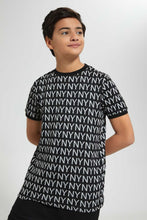 Load image into Gallery viewer, Redtag-Black-Aop-Jacquard-T-Shirt-All-Over-Prints-T-Shirts-Senior-Boys-9 to 14 Years
