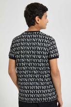 Load image into Gallery viewer, Redtag-Black-Aop-Jacquard-T-Shirt-All-Over-Prints-T-Shirts-Senior-Boys-9 to 14 Years
