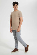 Load image into Gallery viewer, Redtag-Beige-Plain-Jacquard-T-Shirt-Plain-T-Shirts-Senior-Boys-9 to 14 Years
