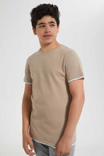 Load image into Gallery viewer, Redtag-Beige-Plain-Jacquard-T-Shirt-Plain-T-Shirts-Senior-Boys-9 to 14 Years
