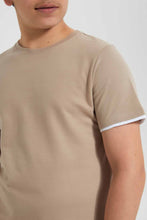 Load image into Gallery viewer, Redtag-Beige-Plain-Jacquard-T-Shirt-Plain-T-Shirts-Senior-Boys-9 to 14 Years
